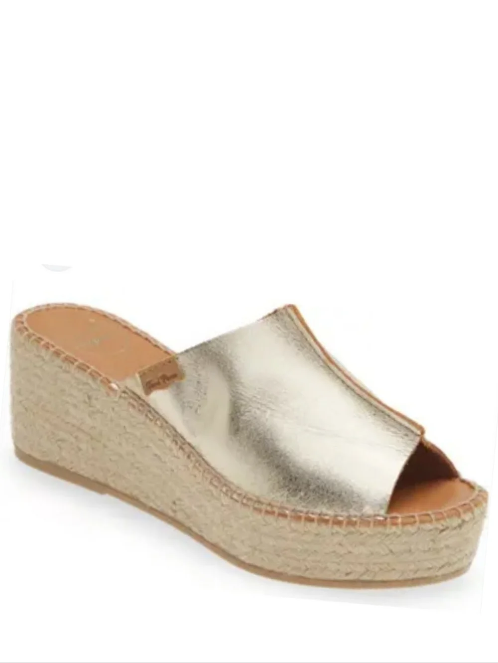 NWOB Toni Pons Ivonne Leather Espadrille Platform Wedge Slide Sandal Platinum 42